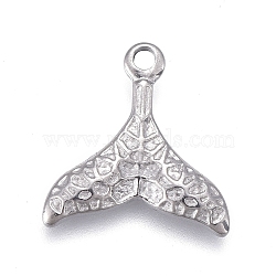 Non-Tarnish 304 Stainless Steel Charms, Textured, Fishtail, Stainless Steel Color, 11x11x1.5mm, Hole: 1mm(STAS-F249-15P-02)