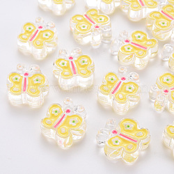 Transparent Acrylic Beads, with Enamel, Butterfly, Yellow, 25x24x9mm, Hole: 3mm(X-MACR-S374-01A-01)