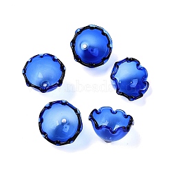 Glass Bead Cone for Wind Chimes Making, Multi-Petal, Flower, Medium Blue, 21~24.5x13mm, Hole: 2mm(GLAA-D002-02F)