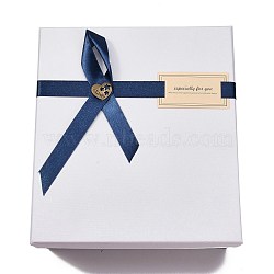 Rectangle Cardboard Gift Boxes, Bridesmaid Gift boxes, with Bowknot & Lids, for Birthday, Wedding, Baby Shower, White, 20x18x8.1cm(CON-C010-03A)