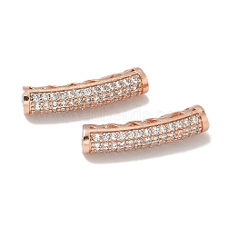 Brass Cubic Zirconia Curved Tube Beads, Long-Lasting Plated, Lead Free & Cadmium Free, Rose Gold, Clear, 19x5x4mm, Hole: 1.7mm(KK-Q019-01A)