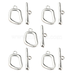 Alloy Toggle Clasps, Irregular Oval Shape, Matte Silver Color, Ring: 17x12x2.5mm, Bar: 6x21.5x2mm, Hole: 1.4mm(PALLOY-YW0002-22MS)