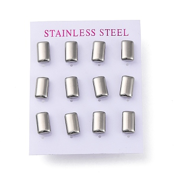 304 Stainless Steel Stud Earrings, Rectangle, Stainless Steel Color, 12x7.5mm, 12pcs/set