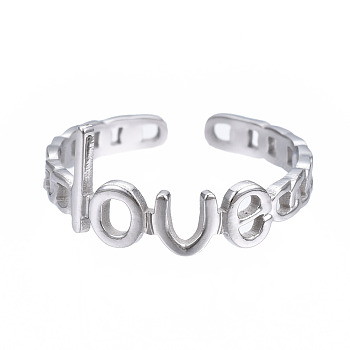 304 Stainless Steel Word Love Open Cuff Ring, Chunky Hollow Ring for Women, Stainless Steel Color, US Size 6 3/4(17.1mm)