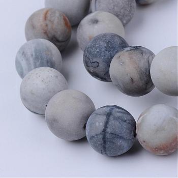 Natural Polychrome Jasper/Picasso Stone/Picasso Jasper Beads Strands, Frosted, Round, 8~8.5mm, Hole: 1mm, about 47pcs/strand, 15.5 inch
