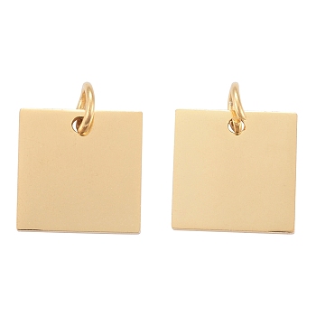 201 Stainless Steel Charms, Manual Polishing, Square, Golden, 12x12x1mm, Hole: 3.5mm