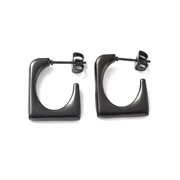 Ion Plating(IP) 304 Stainless Steel Rectangle Stud Earrings, Half Hoop Earrings for Women, Electrophoresis Black, 20.5x17.5x3mm, Pin: 0.7mm