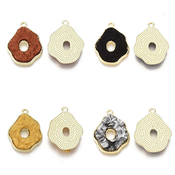 Alloy Pendants, with Cashmere Cloth, Light Gold, Flower, Mixed Color, 28x21x3mm, Hole: 2mm