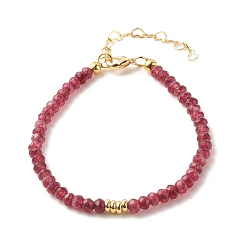 Natural Malaysia Jade(Dyed) Beaded Bracelets for Women or Men, with Golden Tone Brass Findings, Indian Red, 7-1/4 inch(18.5cm), 4mm