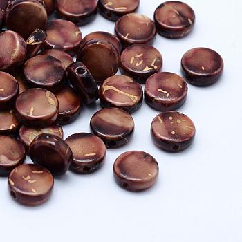 Drawbench Acrylic Beads, Spray Painted, Flat Round, Coconut Brown, 9x3.5mm, Hole: 1mm, about 2500pcs/500g