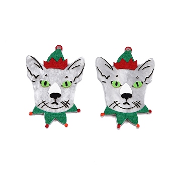 Christmas Theme Printing Acrylic Pendants, Wolf, 41.5x29x2.5mm, Hole: 1.6mm