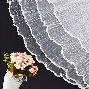 Polyester Flower Bouquet Wrapping Mesh Paper, with ABS Plastic Imitation Pearl Edge, for Valentine's Day, Wedding, Birthday Decoration, White, 28cm