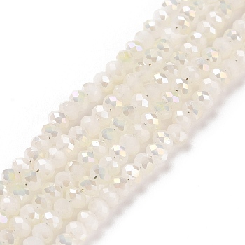 Half Plated Faceted Rondelle Electroplate Imitation Jade Glass Bead Strands, WhiteSmoke, 3x2mm, Hole: 1mm, about 123~127pcs/strand, 15~16 inch(38~40cm)