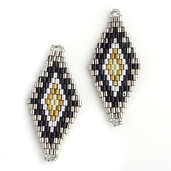 MIYUKI & TOHO Japanese Seed Beads, Handmade Links, Rhombus Loom Pattern, Dark Goldenrod, 42.5~44x19~20x1.5~2mm, Hole: 1~2mm