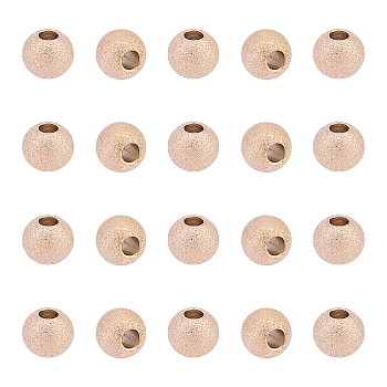 201 Stainless Steel Textured Beads, Round, Rose Gold, 8x7mm, Hole: 3mm, 20pcs/box