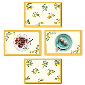 Rectangle with Lemon Pattern Cotton Linen Cloth Table Mat, Yellow, 45x30cm, 4pcs/set