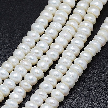 Natural Cultured Freshwater Pearl Beads Strands, Rondelle, White, 7~8x4~5mm, Hole: 0.8mm, about 82pcs/strand, 14.9 inch(38cm)