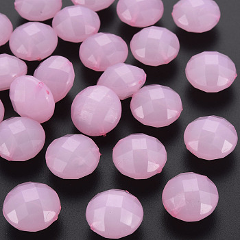 Imitation Jelly Acrylic Beads, Faceted, Flat Round, Pearl Pink, 18.5x12.5mm, Hole: 1.5mm, about 220pcs/500g