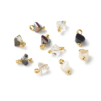 Electroplate Glass Charms, with Brass Ball Head Pins, Triangle, Clear, 8x6x4.5mm, Hole: 1.8mm
