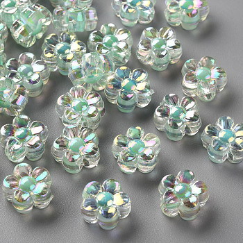 Transparent Acrylic Beads, Bead in Bead, AB Color, Flower, Aquamarine, 12x12.5x6mm, Hole: 2.5mm, about 893pcs/500g