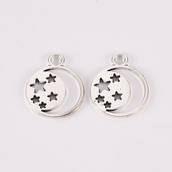 Tibetan Style Alloy Pendants, Lead Free & Cadmium Free, Flat Round with Star, Antique Silver, 20x16x1mm, Hole: 2.5mm, about 450cs/500g