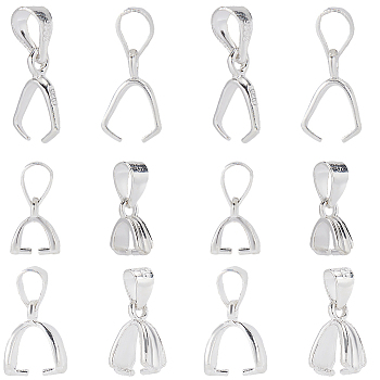 6Pcs 3 Style 925 Sterling Silver Pendants Bails, Ice Pick Pinch Bails, with 925 Stamp, Silver, 8~12mm, 2Pcs/style