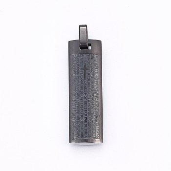 304 Stainless Steel Pendants, Rectangle with Lord's Prayer Cross, Gunmetal, 37x11.5x5mm, Hole: 6x4.5mm