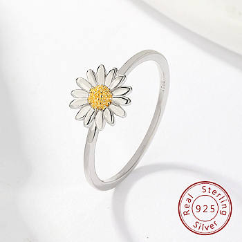 Rhodium Plated 925 Sterling Silver Daisy Flower Finger Ring for Women, with 925 Stamp, Platinum, US Size 6(16.5mm)