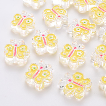 Transparent Acrylic Beads, with Enamel, Butterfly, Yellow, 25x24x9mm, Hole: 3mm