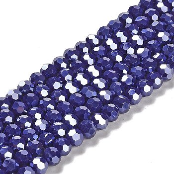 Opaque Glass Beads Strands, Faceted, Round, Dark Slate Blue, 6mm, Hole: 1mm, about 98~100pcs/strand, 20.39~20.59 inch(51.8~52.3cm)