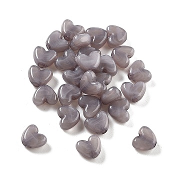 50Pcs Acrylic Beads, Imitation Gemstone Beads, Heart, Dark Gray, 6.5x8x3.5mm, Hole: 1.6mm