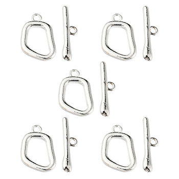 Alloy Toggle Clasps, Irregular Oval Shape, Matte Silver Color, Ring: 17x12x2.5mm, Bar: 6x21.5x2mm, Hole: 1.4mm