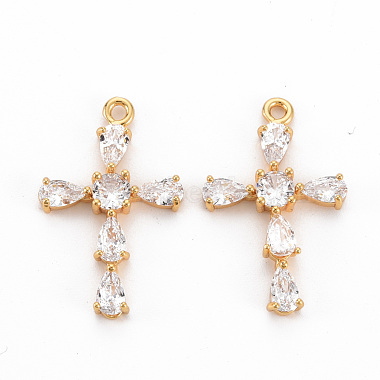 Real 18K Gold Plated Clear Cross Brass+Cubic Zirconia Pendants