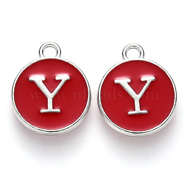 Platinum Red Flat Round Alloy+Enamel Charms