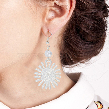 2 Pairs 2 Colors Alloy Sun with Smiling Face Dangle Earrings with Plastic Pearl Beaded(EJEW-AN0001-82)-5