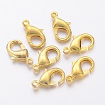 Brass Lobster Claw Clasps, Parrot Trigger Clasps, Cadmium Free & Nickel Free & Lead Free, Golden, 19x10x4mm, Hole: 2mm(KK-904-G-NF)