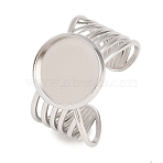 304 Stainless Steel Open Cuff Ring Components, Round Bezel Cup Ring Settings, Stainless Steel Color, 12.5mm, 19mm, Tray Size: 12mm(STAS-F366-06C-P)
