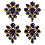 4Pcs Teardrop Shape Hotfix Rhinestone, Alloy Rhinestone Appliques, for DIY Bridal Dress, Shoes, Sapphire, 57x45mm(PATC-FG0002-25D)