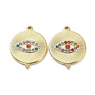 Ion Plating(IP) 304 Stainless Steel Pendants, with Colorful Rhinestone, Flat Round with Eye Charm, Real 18K Gold Plated, 19x15x2mm, Hole: 1.2mm(STAS-Q254-23G)