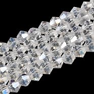 Transparent Electroplate Glass Beads Strands, AB Color Plated, Faceted, Bicone, Clear AB, 3x2.5mm, Hole: 0.7mm, about 162~185pcs/strand, 12.76~14.61 inch(32.4~37.1cm)(GLAA-F029-2mm-A13)