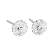 S925 Sterling Silver Flat Round Stud Earrings, with Clear Cubic Zirconia, Silver, 7mm(CF6135-2)