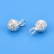 925 Sterling Silver Hollow Flower Round Ball Charms, with Jump Rings, Silver, 9.5x8mm, Hole: 3mm(STER-T007-83S)