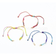 Adjustable Segment Dyed Polyester Bracelet Making, with 304 Stainless Steel Jump Rings and Brass Cube Beads, Mixed Color, 3-1/2~11-3/8 inch(9~29cm)(AJEW-JB00793)
