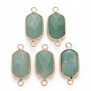 Natural Green Aventurine Link Connectors, with Golden Plated Brass Edge and Loop, Faceted, Oval, 29x13x6~7mm, Hole: 2mm(G-S359-299H)
