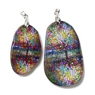 Natural Agate Big Pendants, Tree of Life Charms with Platinum Plated Metal Pinch Bails, Dyed & Heated, Colorful, 48~65x27~46x5.5~6mm, Hole: 5x3mm(G-E613-02P-05)