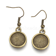 Brass Earring Hook Findings, with Alloy Double-sided Tray, Flat Round, Antique Bronze, Tray: 12mm, 35mm(X-MAK-R009-06AB)