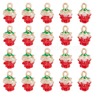 40Pcs Golden Plated Alloy Enamel Charms, Strawberry, Red, 12.5x8x6mm, Hole: 1.5mm(ENAM-HY0003-09)