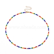 Glass Seed Beads Beaded Necklaces, with Brass Curb Chains, Colorful, 16.5 inch(42cm)(NJEW-JN03501)