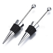 Aluminum Beadable Wine Stopper Blanks, with Iron Stick & Round Beads & Black Rubber Rings, Cone, Platinum, 120x20.5mm(X-TOOL-X001-A)