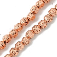 Electroplated Natural Lava Rock Beads Strands, Faceted Bicone Barrel Drum, Rose Gold Plated, 6~6.5x6.5~7x5.5~6mm, Hole: 1.4~1.5mm, about 61pcs/strand, 15.35''(39cm)(G-I360-N01-03)